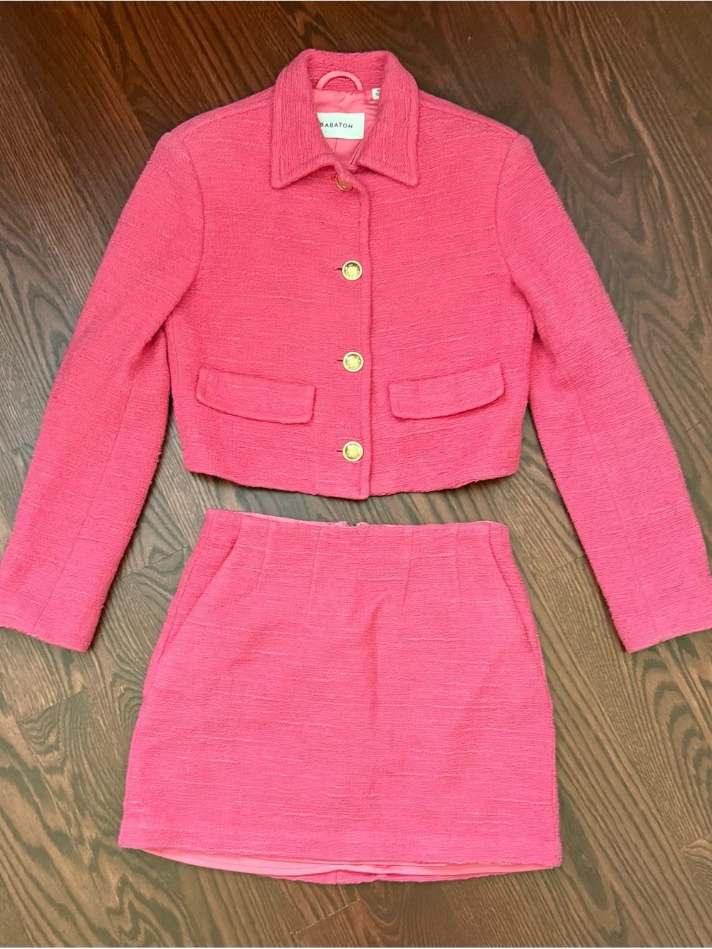 Babaton Hot Pink Tweed Jacket & Skirt Set